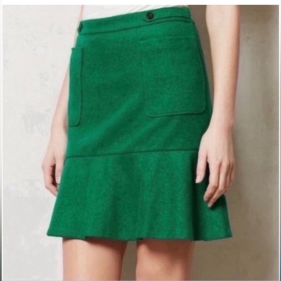 Anthropologie Dresses & Skirts - MAEVE Colette Pocketed Wool Flounce Ruffle Hem Skirt Holiday Preppy Academia